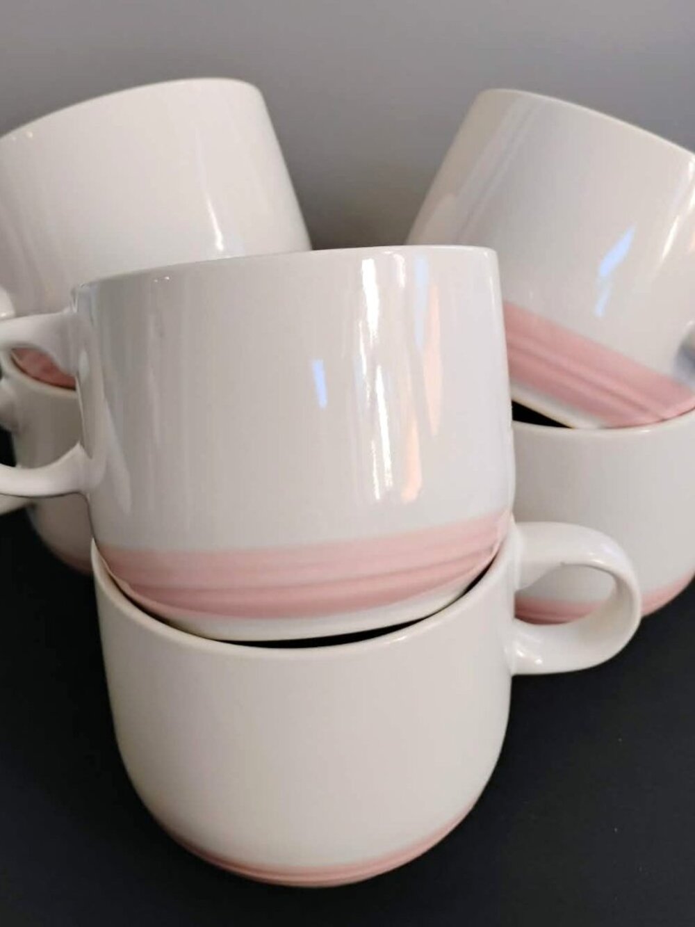 Set of 6 Vintage Japan Stoneware Mugs – Minimalist Japandi Ribbed Base